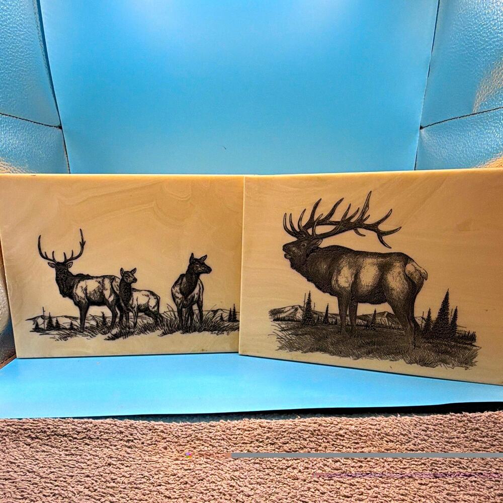 2 Montana Marble Small Slab Wall Plaque Elk Wildlife Rustic Small Rectangle 6x8
